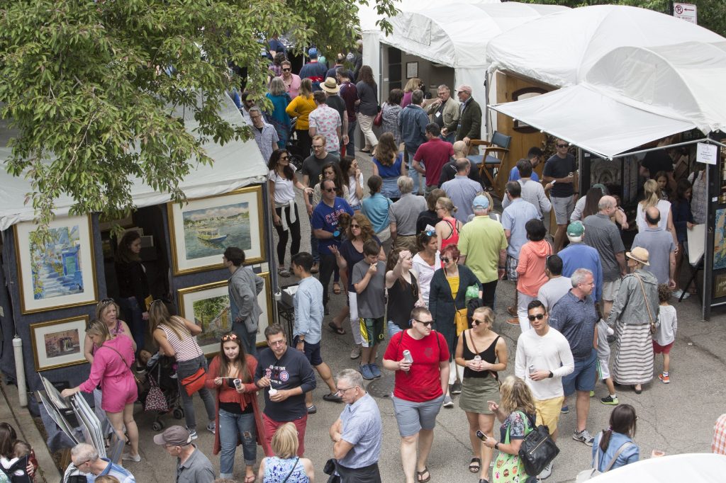 Aerial view of people attending the art fair